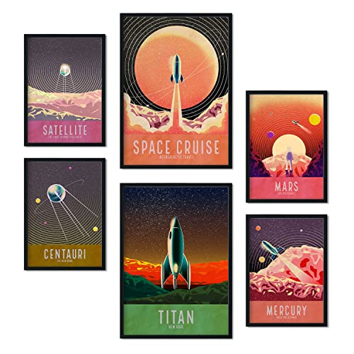Nacnic Set de 6 Posters de Espacio. Colección de láminas con estética Collage para la decoración de Interiores. Tamaños A3 y A4. Sin Marco.