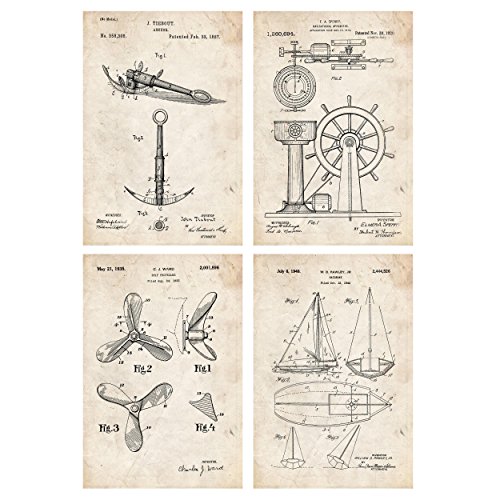 Nacnic Set de Laminas de Patentes de Barcos. 250 gr A4 Size - Vintage