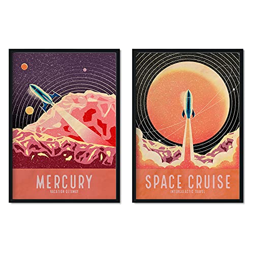 Nacnic Set de láminas Pack Despegue. Pósters con detalladas ilustraciones del espacio. Coloridas imágenes de satélites, estrellas y planetas. Decoración de interiores. Tamaño A3.