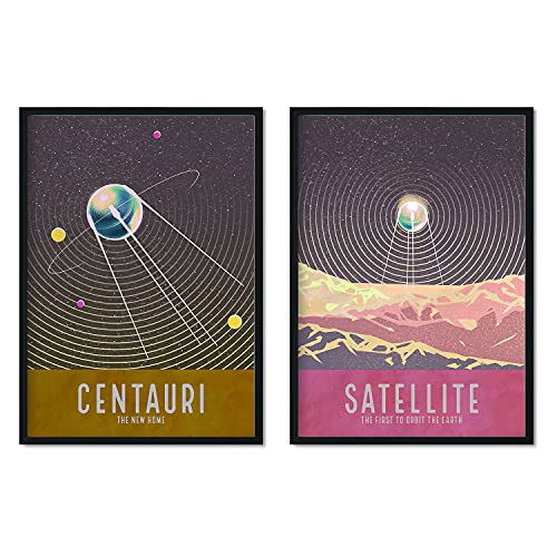 Nacnic Set de láminas Pack Satélite. Pósters con detalladas ilustraciones del espacio. Coloridas imágenes de satélites, estrellas y planetas. Decoración de interiores. Tamaño A4.