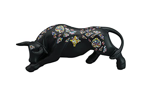 NADAL Figura Decorativa - Memory's/Toro - Color Negro - Detalles de Colores - Decoración del Hogar - Pequeño - Hecha en Resina - Fabricada en España - 5,5 x 15 x 6,5 cm - Creaciones