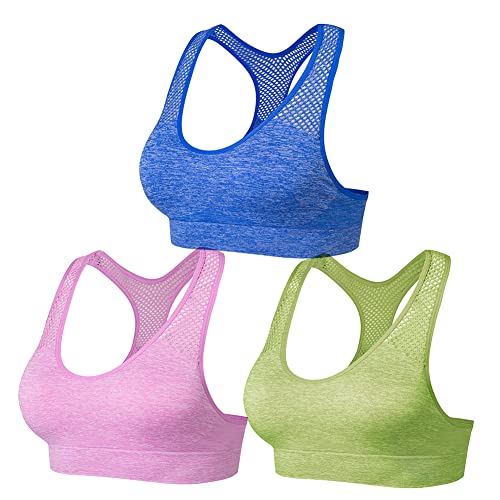 NAKQU Sujetadores Deportivos para Mujer con Espalda Cruzada Acolchada Yoga Bras Gym Activewear, Verde, Azul, Morera, S
