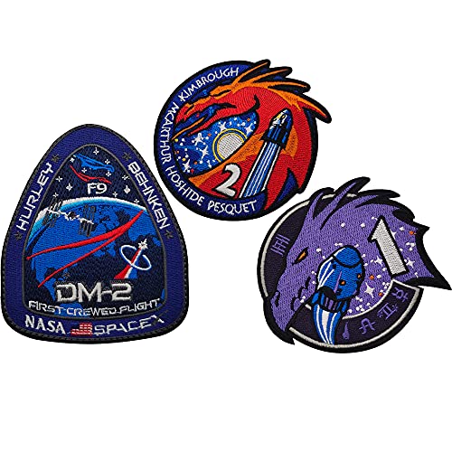 NASA Spacex Crew Dragon F9 DM-2 Misión Parches Morales Tácticos Bordados Apliques de Costura Insignias Decorativas