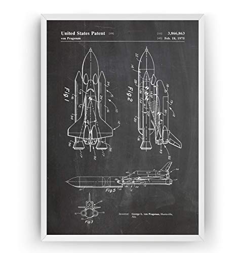 NASA Transbordador Espacial 1975 Poster de Patente - Space Shuttle Patent Póster Con Diseños Patentes Decoracion de Hogar Inventos Carteles Prints Wall Art Posters Regalos Decor - Marco No Incluido