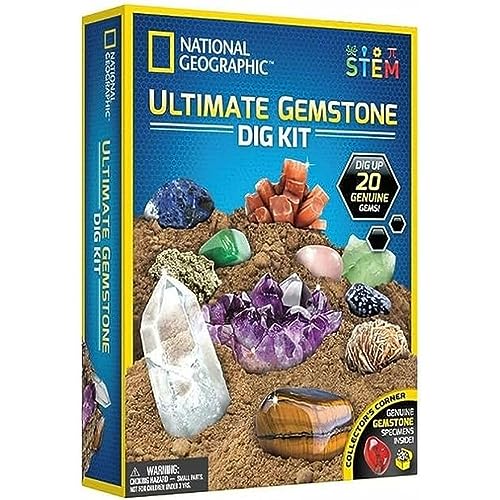 National Geographic Kit de excavación de Piedras Preciosas, fascinantes Kits de excavación de Gemas para niños con 20 Piedras Preciosas y Cristales auténticos, Kits de Ciencia educativa Stem, Regalos
