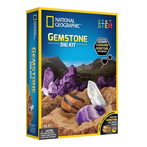 National Geographic Kit de excavación de Piedras Preciosas, fascinantes Kits de excavación de Gemas para niños con auténtica Amatista, Cuarzo y Ojo de Tigre | Kits educativos de Ciencia Stem Regalos