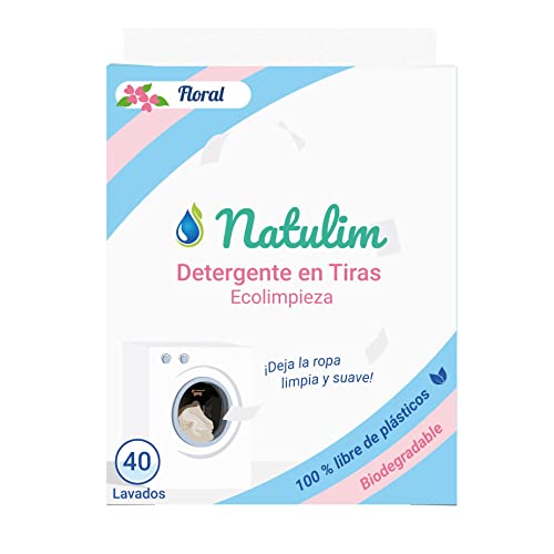 Natulim - Detergente en Tiras para Lavadora (40 Lavados) - Incluye efecto Suavizante, Ecológico, Hipoalergénico - Ropa limpia y suave sin ensuciar el Planeta (Fragancia Floral)