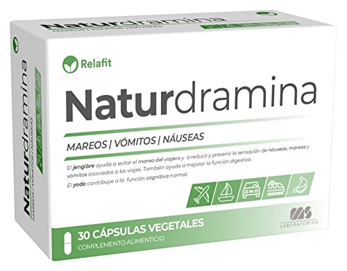 Naturdramina – 30 Cápsulas | Relafit – Laboratorios MS | Mareo del viajero o cinetosis | Náuseas | Vómitos | Apto para Veganos