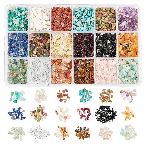 NBEADS Aproximadamente 8500 Pieza de Perlas de Chips de Piedras Preciosas, 18 Estilos de Pepita de Irregular Natural Sin Perforar Cuentas Sueltas Piedra de para la Fabricación de Joyas, 2-8mm
