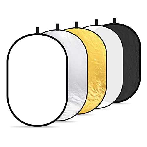 Neewer Portátil 5 en 1 60x90cm Reflector de Luz Multidisco Redondo Plegable Translúcido Plateado Dorado Blanco y Negro para Estudio o Cualquier Situación Fotográfica