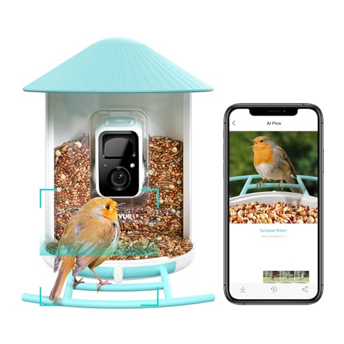 NETVUE Birdfy - Comedero Pajaros Inteligente con Cámara, Comedero Pajaros Exterior, Casita Pajaros con Cámara, Captura Automática de Videos de Aves, Reconocimiento AI de Especies de Aves (Solo Birdfy)