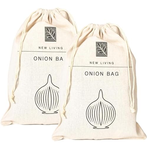 New Living - Bolsa para cebolla, patata y ajo, material de lino orgánico y algodón, bolsa vegetal, 30 x 40 cm, producto ecológico, bolsa de almacenamiento de alimentos