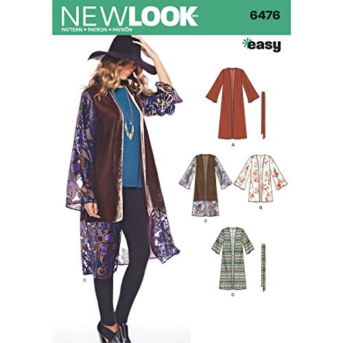 New Look 6476 6476-Kimono para Mujer (Tallas largas), Papel, Blanco, 22.00 x 15.00 x 1.00 cm