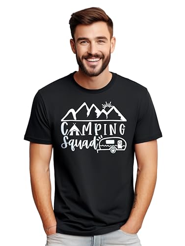 Nexgen Clothing Camping Squad - Camiseta divertida y aventurera. Camiseta divertida, diseño impreso unisex. Únete al mejor equipo de campamento y explora los grandes exteriores., Negro, 5X-Large