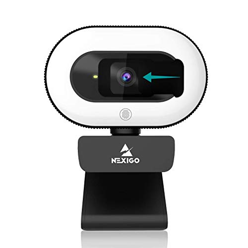 NexiGo StreamCam N930E, 1080P Webcam con Luz de Anillo y Cubierta de Privacidad, Enfoque Automático, Plug & Play, Cámara Web para Clases en Línea, Zoom Skype, PC Mac Portátil y Computadora