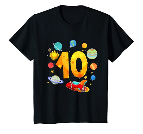 Niños Camiseta de 10 cumpleaños con diseño de cohete espacial para niños Camiseta