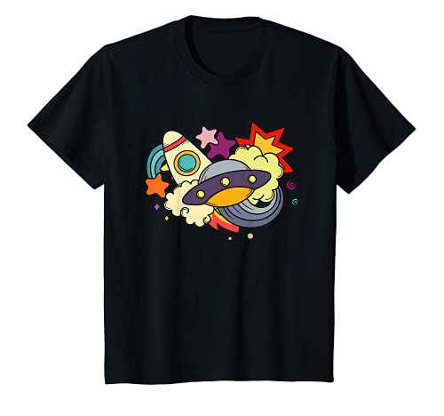 Niños Cohete espacial de dibujos animados con temática espacial Camiseta