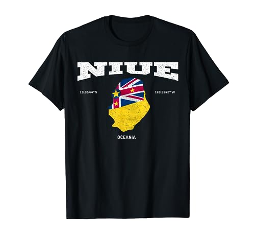 Niuean bandera y mapa, Niue coordenadas Tee Camiseta