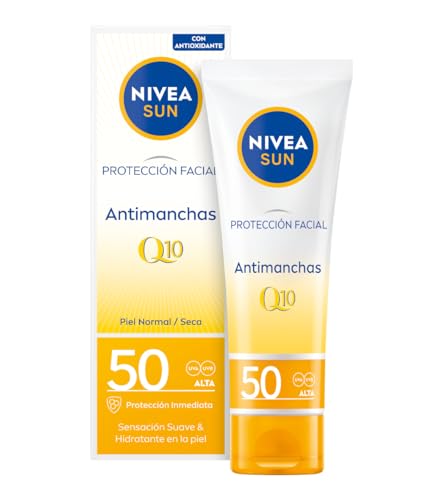 NIVEA SUN Protección solar Facial UV Antiedad & Antimanchas FP50 (50 ml), 0% residuos, crema hidratante con Q10