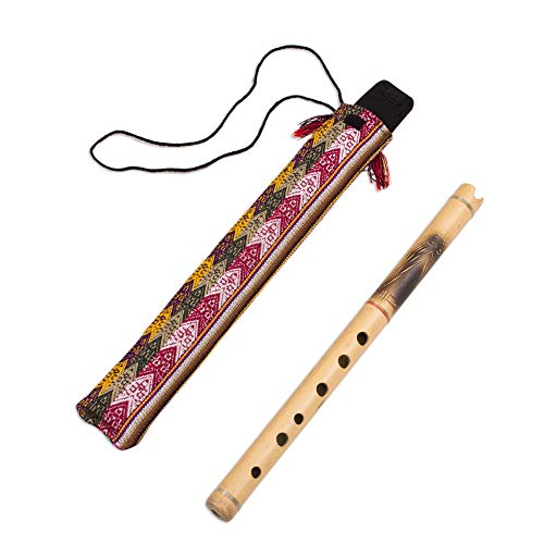 NOVICA Flauta Andina de Bambú con Búho y Textil Estuche de Transporte, Búho Nocturno