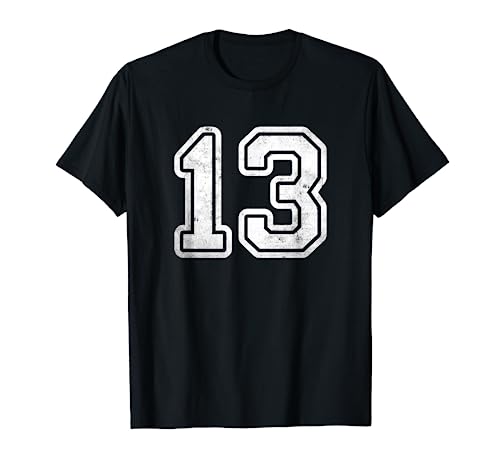 Número #13 Camiseta deportiva blanca Vintage 13 cumpleaños Camiseta
