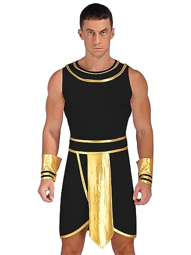 Nyeemya Disfraz Romano Para Hombre Dios Griego Zeus Cosplay Toga Vestido Con Pulseras Metálicas Fiesta Temática Disfraces Trajes Negro XL