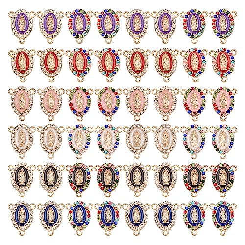 OLYCRAFT 48 dijes de 3 bucles de la Virgen María con Incrustaciones esmaltadas de Diamantes de imitación para Pulseras Colgantes de crucifijo de aleación para Hacer Collares Pulseras 12 Colores