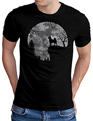 OM3® Camiseta para hombre con diseño de perro, con luna llena y perro, tallas S - 4XL Shiba Inu XXXXL