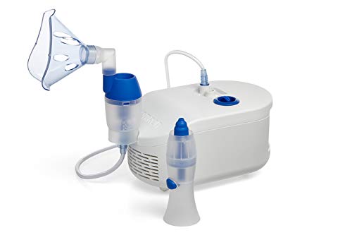 Omron Nebulizador C102 con lavado nasal 2 en 1, dispositivo doméstico para el tratamiento de enfermedades respiratorias como el asma, para síntomas de tos y resfriados en niños y adultos, Blanco