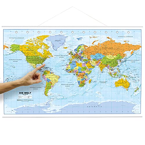 ORBIT Globes & Maps - Mapa del mundo político en alemán como póster con listones, mapa del mundo, aprox. 88 x 58 cm, actual 2023, escala 1:46.400.000 millones.