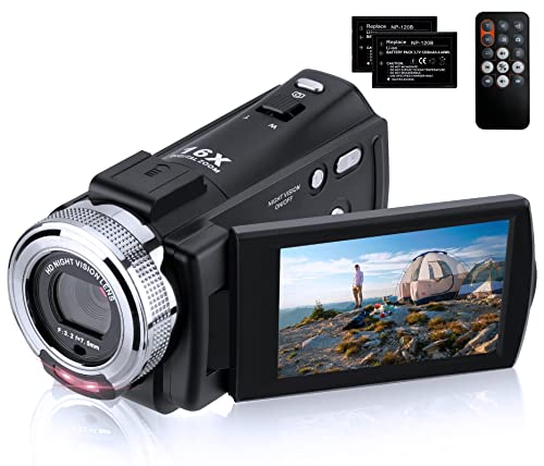 ORDRO Videocámara Full HD 1080P 30FPS 30MP IR visión Nocturna Vlogging cámara para Youtube Pantalla LCD de 3.0 Pulgadas Zoom 16X cámara Control Remoto con 2 baterías