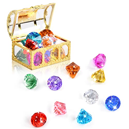 Orenge 10 piezas Gemas Diamante de Acrílico Juguete de Piscina de Gemas de Buceo Pirata Joyas Artificiales Diamante con caja de del tesoro para Decoración de Fiestas Bodas Navidad Regalos