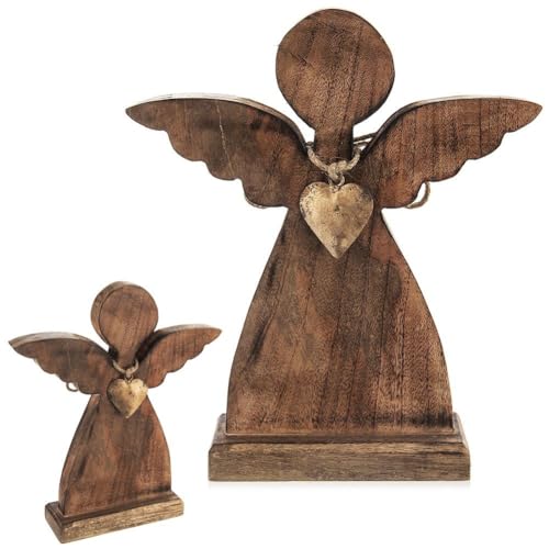 orion group Figura decorativa de ángel de madera con corazón dorado, 27 x 30 cm