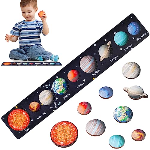 OSDUE Juguetes Montessori para niños y niñas, Juguetes de Rompecabezas del Sistema Solar de Madera, Sistema Solar, Juguetes de Tablero de Rompecabezas, Regalos para niños de 3 a 6 años (B)