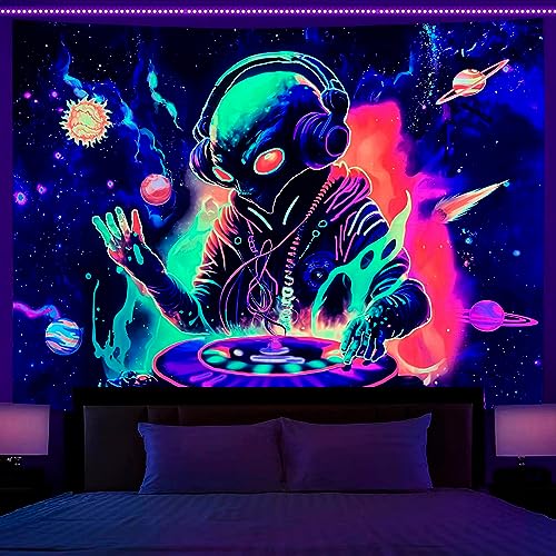 OSVINO Luz negra Extraterrestre Tapiz 150x200CM Reactivo UV DJ alienígena Colgar en la pared Arte Decoración del dormitorio Luna y Sol Pósteres planetas Colgar en la pared Decoración Hippie