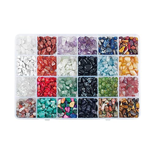 OVISEEN Cuentas de Piedras Preciosas en Forma de Chip, Grava Irregular Natural, Suelta con Cristales Curativos de Forma Libre Triturados para la Labricación de Joyas (24 Colores)