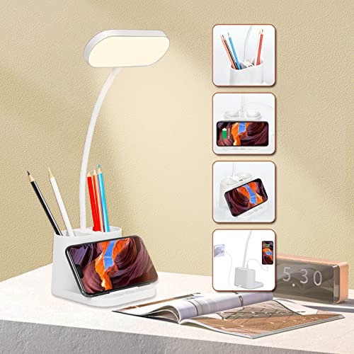 owwasd Lampara LED Escritorio Flexo, La luz natural protege los ojos, Lampara regulable con puerto de carga USB, 3 Modos, 8 Niveles de Brillo (Con salida USB)