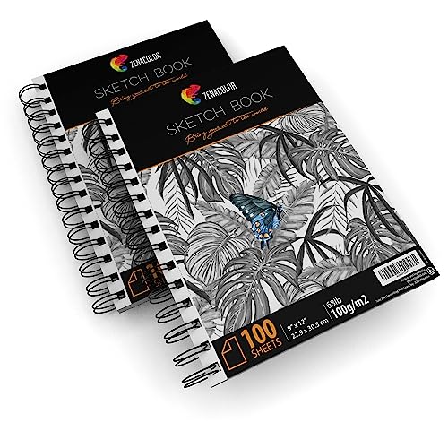 Pack de 2 x Bloc de Dibujo Profesional, A4 (22,9 x 30,5cm), con Espiral - 200 x Hojas Blancas (100gr) - Cuadernos de Dibujo con Tapa Rígida - Block de Páginas Vírgenes para Dibujar, Garabatear