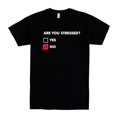 Pampling Camiseta de Manga Corta, 100% Algodón, Ropa Unisex para Hombres y Mujeres en 5 Tallas, Camiseta Negra, Modelo Are You Stressed? (XL)
