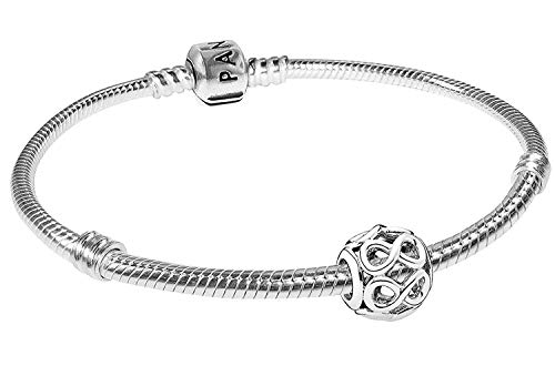 Pandora Pulsera con símbolo de infinito, juego básico, bonitas joyas de plata para mujer, elegante idea de regalo para mujeres a la moda, 08051, 21 cm, Plata, Sin piedra