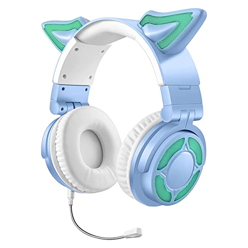 PANOONA Auriculares Bluetooth para Niños con Micrófono/App Light Control Luces LED, Inalámbricos, Sonido Estéreo, para Movil, Tablet,Laptops, PS4, para Regalo de cumpleaños/crisma (Azul)