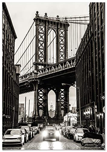 Panorama Póster Puente de Manhattan Nueva York 50x70cm - Impreso en Papel 250gr - Póster Pared - Láminas para Enmarcar - Cuadros Decoración Salón - Pósters Decorativos