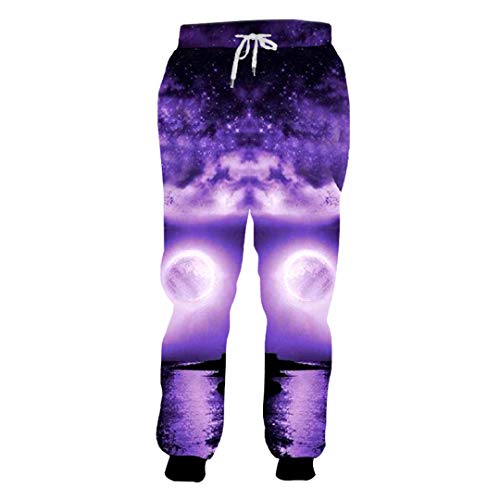 Pantalones 3D Hombres pantalón Divertido púrpura Posters Galaxy Espacio Harem Pantalones de Cintura Alta elástico largas Purple Galaxy Space XXXL