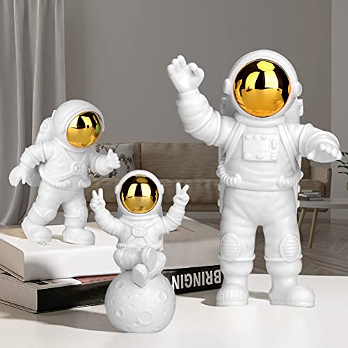 PANTSLIEN Adornos de Astronauta con Luces de Luna Astronauta y Adornos para el Hogar, Figura de Astronauta y Figura de Decoración de Pasteles, Juego de 3 Piezas de Oro