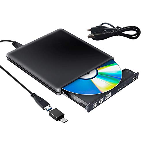 PAPOIYA Unidad externa de Blu Ray CD DVD USB 3.0 Tipo C Externo DVD Blu-ray CD/DVD RW ROM Bluray Blu-ray Drive para ordenador portátil Windows 11/10 Mac MacBook