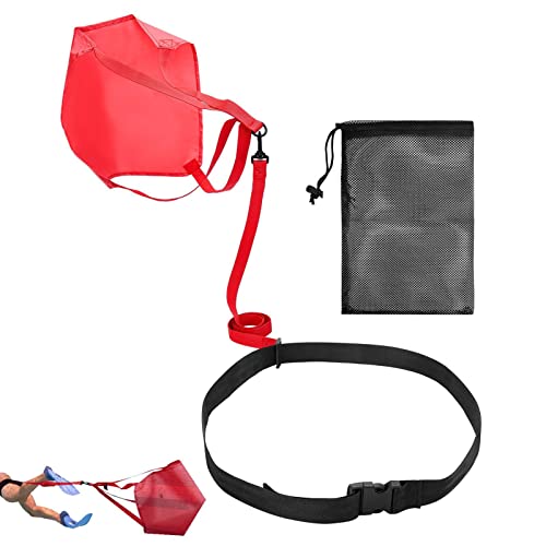 Paracaídas de natación, Cinturones de Arrastre Ajustables para Entrenamiento de natación, Dispositivo de Entrenamiento de Fuerza para Piscina de tracción con Bolsillo de Malla para Adultos y niños