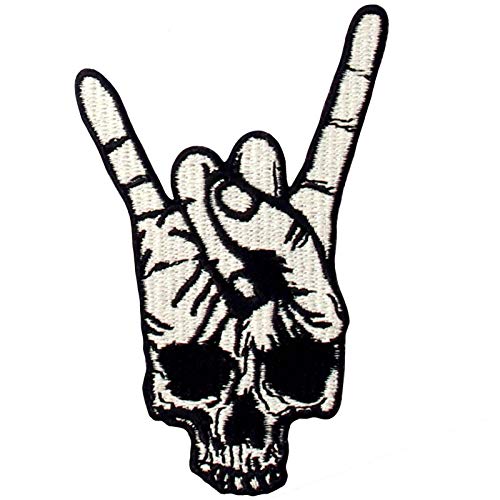 Parche termoadhesivo para la ropa, diseño de Rock and Roll Cráneo Símbolo de la mano Signo de dedo