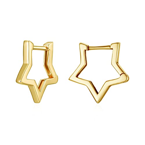 Pendientes de Aro Estrella Pequenos - Qings Plata de Ley 925 Star Geométrico Aros Antialergicos Cartilago en Forma de Estrella Mini Huggie Hoop Pendiente Regalo de Cumpleaños para Mujer Niña - Oro