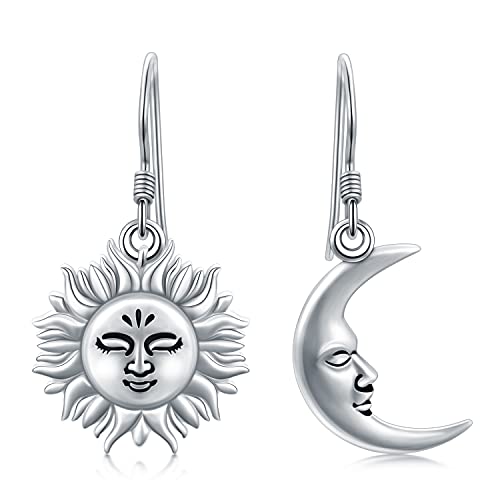 Pendientes de sol y luna, colgante de plata de ley 925 con sol y luna, regalos de joyería para mujer