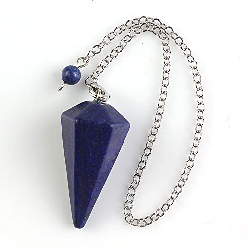 Pequeño tamaño de Piedra Péndulo for Dowsing Amathysts Lapis Opal Crystal Cone Curing Chakra Cadena Hexagonal Colgantes Péndulo Joyería, YLLLLY-6686 (Metal Color : Lapis Lazuli)